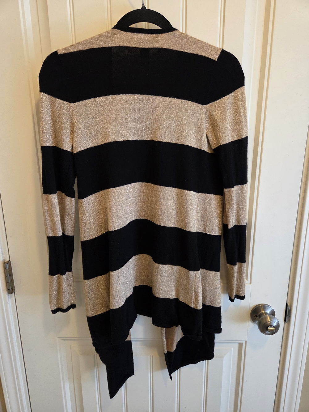 INC Metallic Gold And Black Stripe High/Low Open Cardigan - Picture 2 of 3